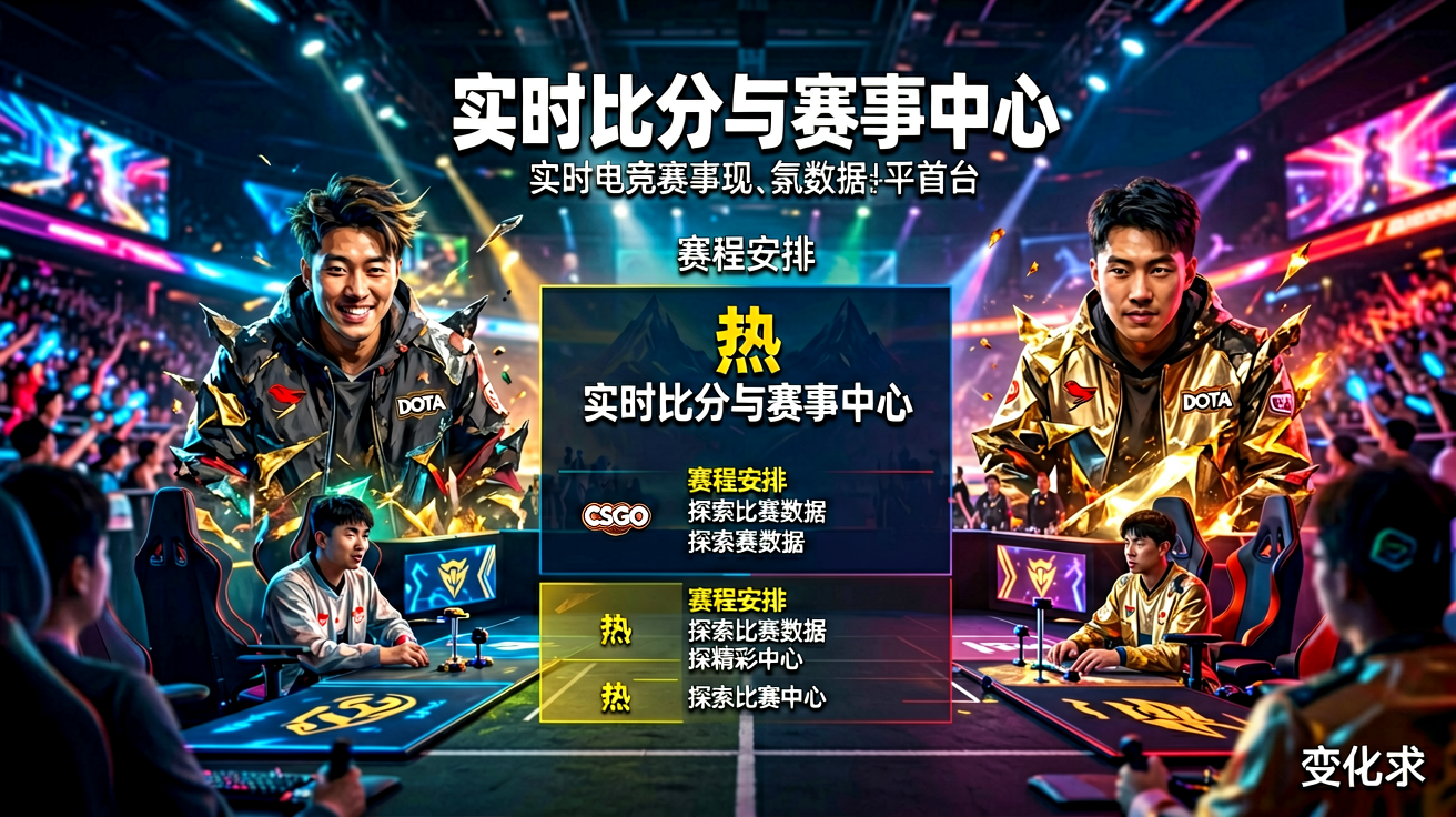 score电竞实时比分与赛事中心首页，展示电竞赛事现场氛围